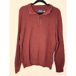 Ralph Lauren Polo Long Sleeve Mens Large  Lambswool Knit Collared Pullover Shirt